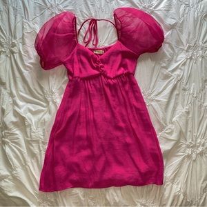 DONATED Altar'd State Fuschia Puff Short-Sleeve Mini “Michelle” Dress. Barbie